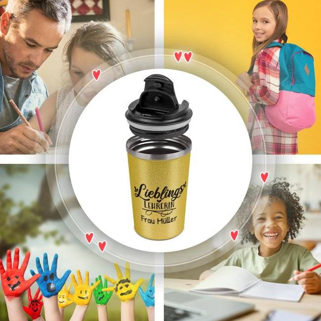 Tassendruck To Go Edelstahlbecher Glitzer - Lieblings-Lehrerin - mit Name zollfrei