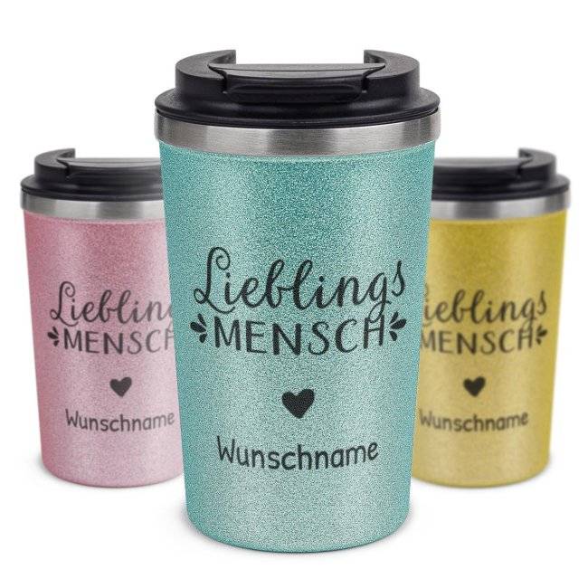 Tassendruck To Go Edelstahlbecher Glitzer - Lieblingsmensch - mit Name 50% Rabatt für begrenzte Zeit