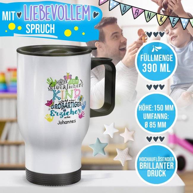 Tassendruck Thermobecher für Erzieher - Hinter jedem Kind - bunt - mit Name personalisierbar - Weiß Hotsell
