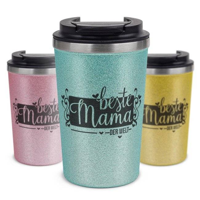 Tassendruck To Go Edelstahlbecher Glitzer - Beste Mama der Welt