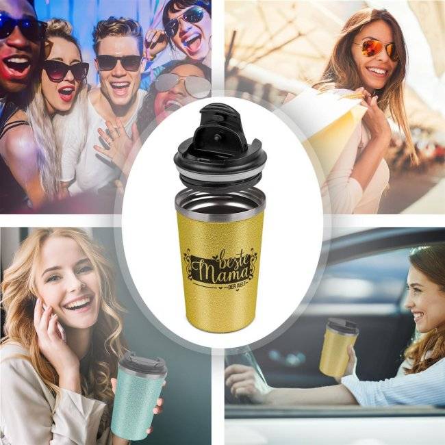 Tassendruck To Go Edelstahlbecher Glitzer - Beste Mama der Welt Schlussverkauf