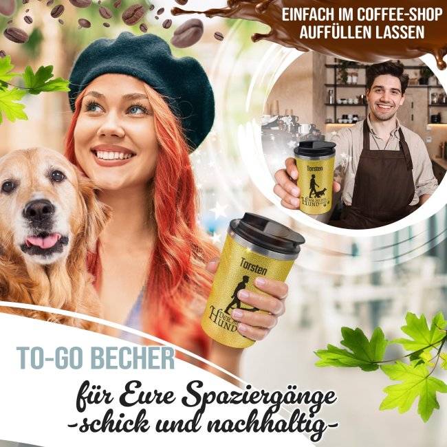 Tassendruck To Go Edelstahlbecher Glitzer - Der mit dem Hund geht - mit Name Fabrikverkauf