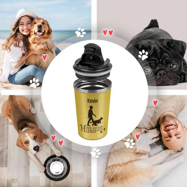 Tassendruck To Go Edelstahlbecher Glitzer - Der mit dem Hund geht - mit Name Fabrikverkauf