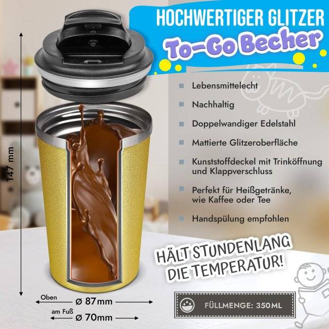 Tassendruck To Go Edelstahlbecher Glitzer - Hinter jedem Kind steht ein Erzieher Limitierter Zeitrabatt