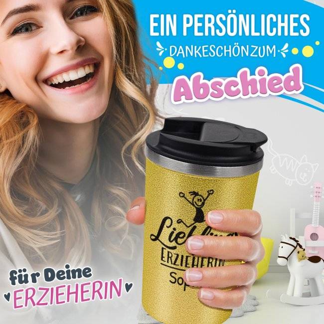 Tassendruck To Go Edelstahlbecher Glitzer - Lieblings-Erzieherin - mit Name Sonderangebot