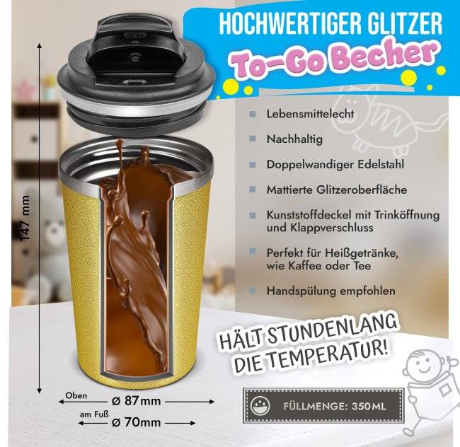 Tassendruck To Go Edelstahlbecher Glitzer - Lieblings-Erzieherin - mit Name Sonderangebot