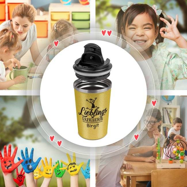Tassendruck To Go Edelstahlbecher Glitzer - Lieblings-Erzieherin - mit Name Sonderangebot