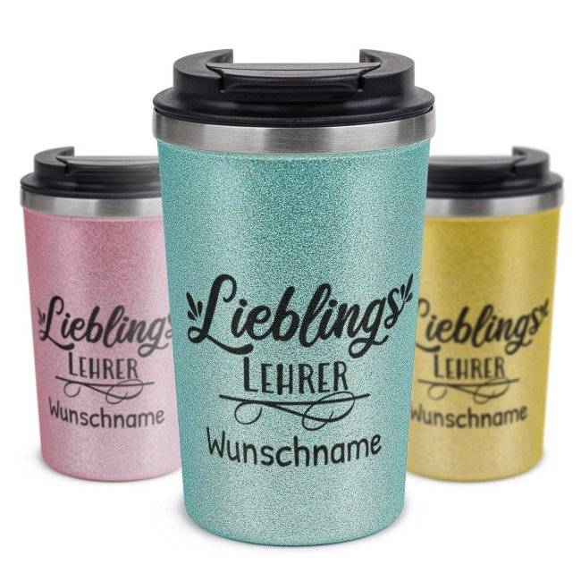 Tassendruck To Go Edelstahlbecher Glitzer - Lieblings-Lehrer - mit Name