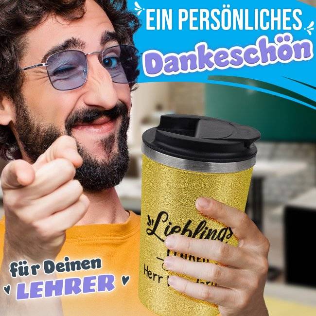 Tassendruck To Go Edelstahlbecher Glitzer - Lieblings-Lehrer - mit Name Rabatt