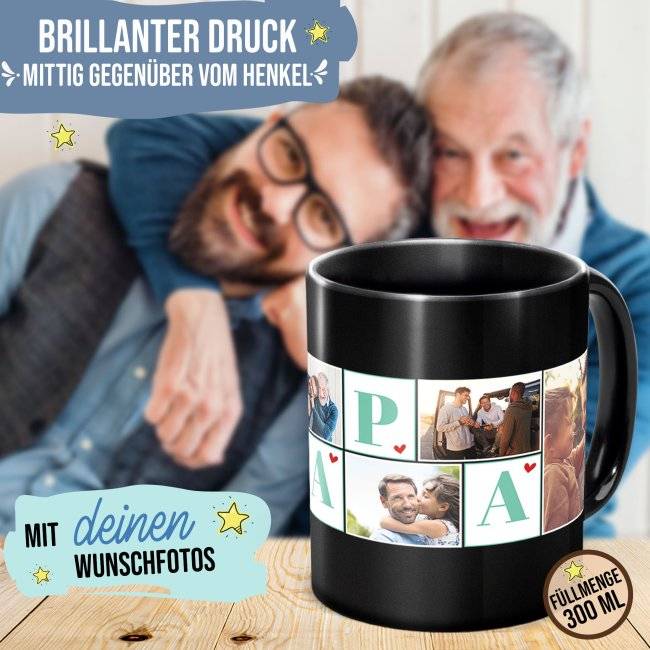Tassendruck schwarz für Papa - Fotocollage mit sechs Fotos gestalten Online Shopping
