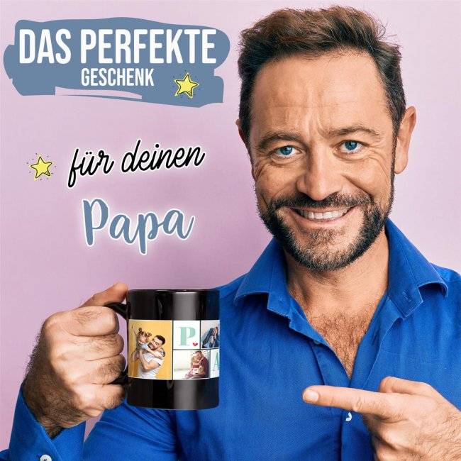 Tassendruck schwarz für Papa - Fotocollage mit sechs Fotos gestalten Online Shopping