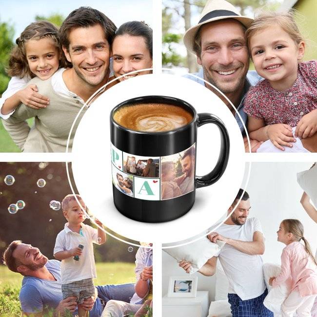Tassendruck schwarz für Papa - Fotocollage mit sechs Fotos gestalten Online Shopping