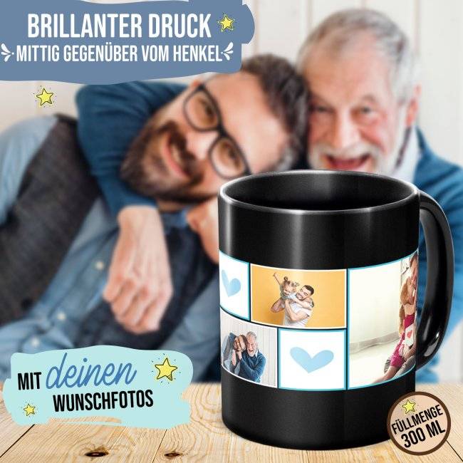 Tassendruck Schwarze - Bester Papa - mit drei Fotos gestalten Preisnachlass