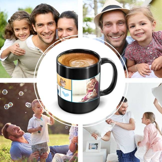 Tassendruck Schwarze - Bester Papa - mit drei Fotos gestalten Preisnachlass