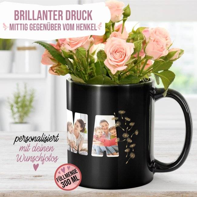 Tassendruck Schwarze mit Spruch - Wir lieben dich, Mama - mit 5 Fotos gestalten Black Friday