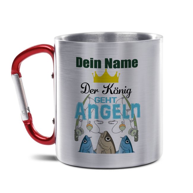 Tassendruck Karabiner - Der König geht angeln - mit Name personalisierbar