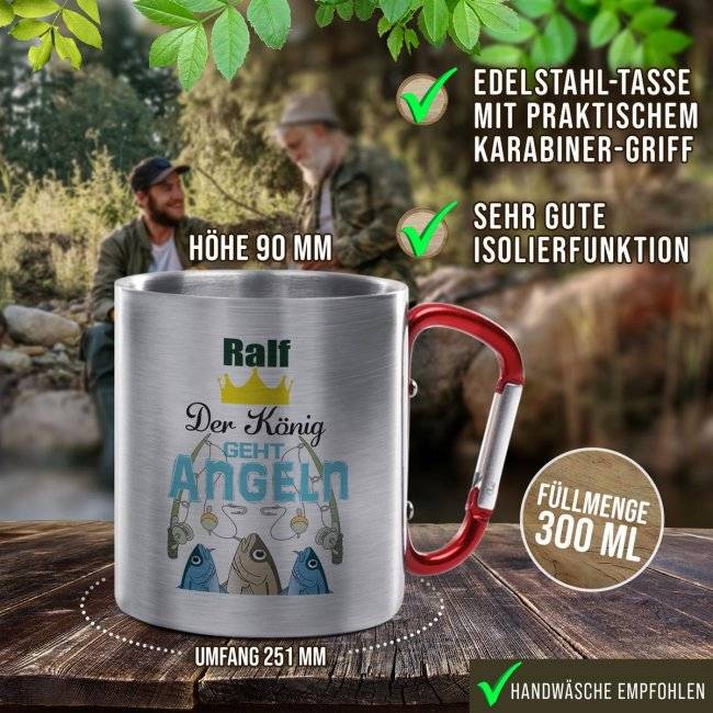 Tassendruck Karabiner - Der König geht angeln - mit Name personalisierbar Cyber Monday