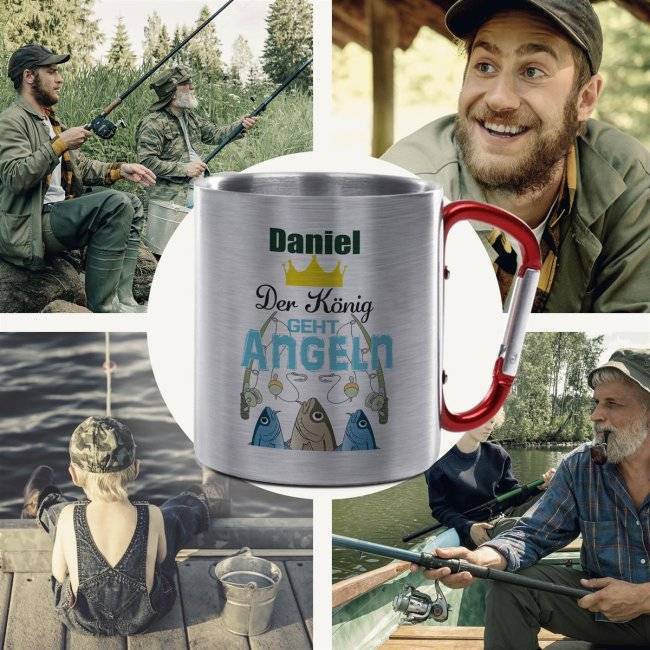 Tassendruck Karabiner - Der König geht angeln - mit Name personalisierbar Cyber Monday