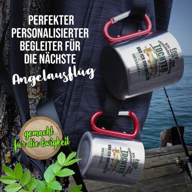 Tassendruck Karabiner - Angler mit hübscher Tochter - mit Name personalisierbar Weihnachtsangebot