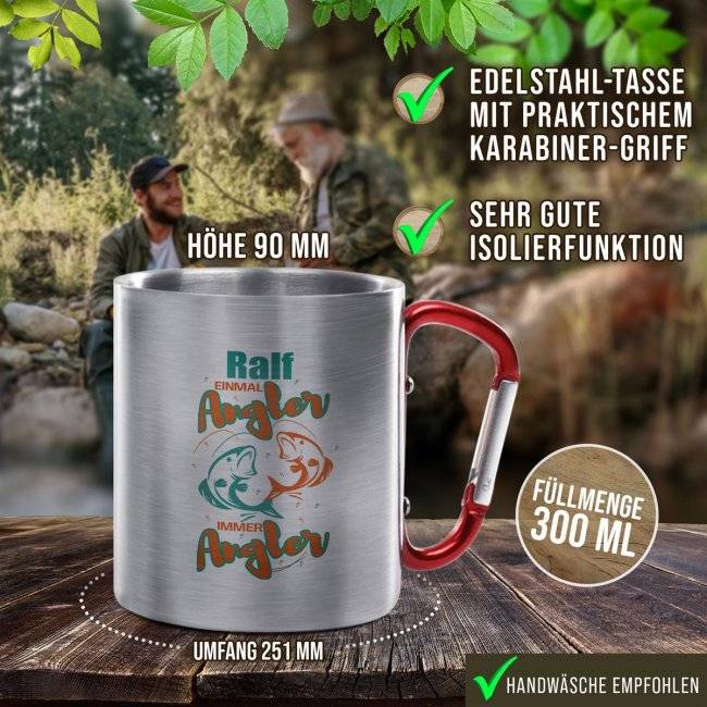 Tassendruck Karabiner - Einmal Angler, immer Angler - mit Name personalisierbar Osterangebot