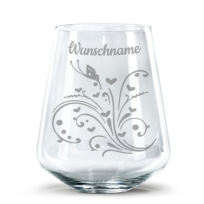 Tassendruck Trinkglas mit Gravur - Schmetterling - mit Name personalisierbar