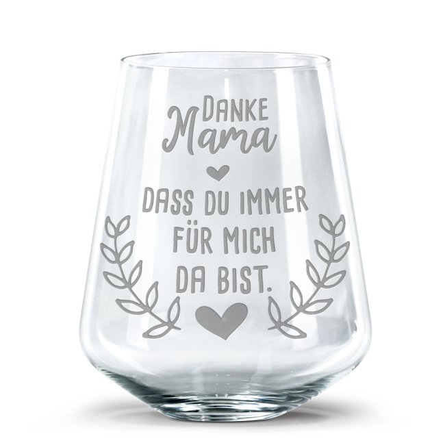 Tassendruck Trinkglas mit Gravur für Mama mit Spruch - Danke Mama