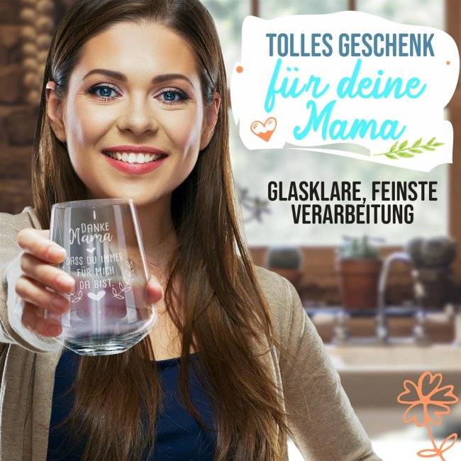 Tassendruck Trinkglas mit Gravur für Mama mit Spruch - Danke Mama Vatertagsangebot