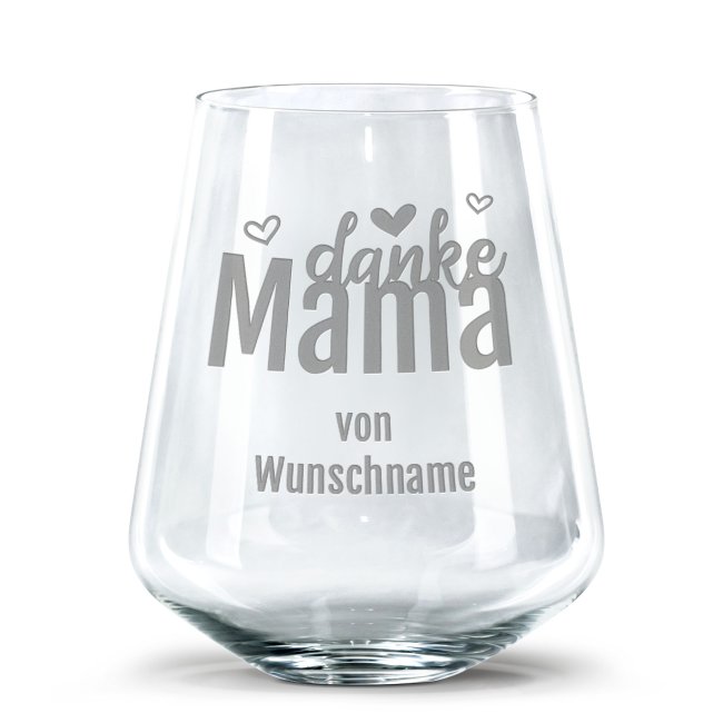 Tassendruck Trinkglas mit Gravur für Mama mit Spruch - Danke Mama - mit Name personalisierbar