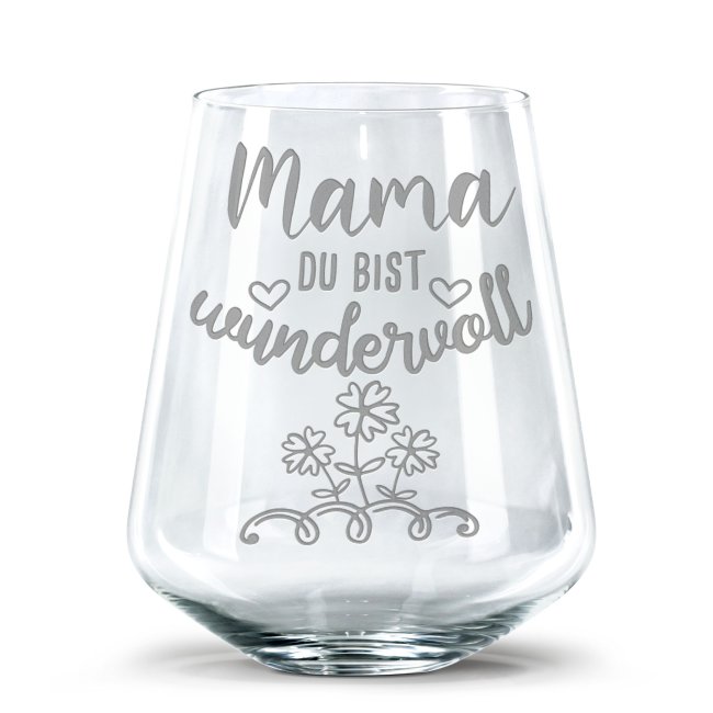 Tassendruck Trinkglas mit Gravur für Mama mit Spruch - Mama, Du bist wundervoll