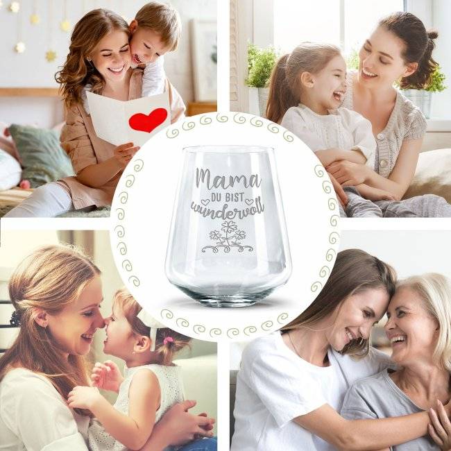 Tassendruck Trinkglas mit Gravur für Mama mit Spruch - Mama, Du bist wundervoll Jubiläumsangebot