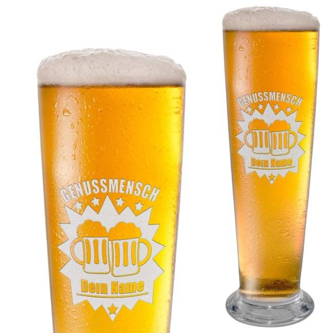 Tassendruck Graviertes Bierglas mit Name - Genussmensch