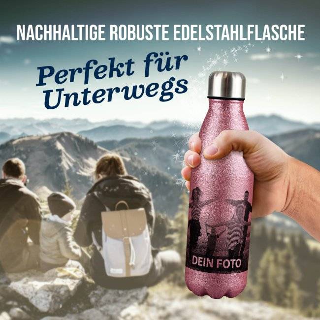 Tassendruck Edelstahl-Trinkflasche mit Glitzer Effekt - 4 Farben - 500 ml Blitzangebot
