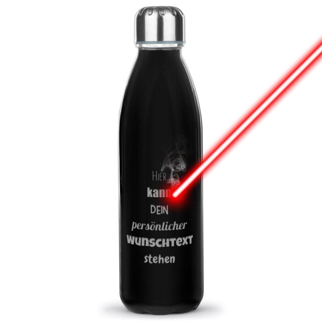 Tassendruck Schwarze Trinkflasche aus Glas mit Text gravieren - 650 ml