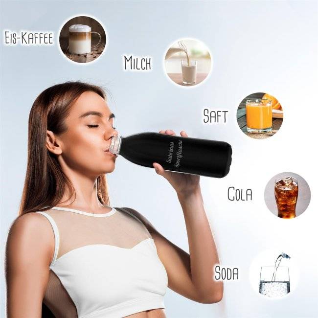 Tassendruck Schwarze Trinkflasche aus Glas mit Text gravieren - 650 ml Bestseller