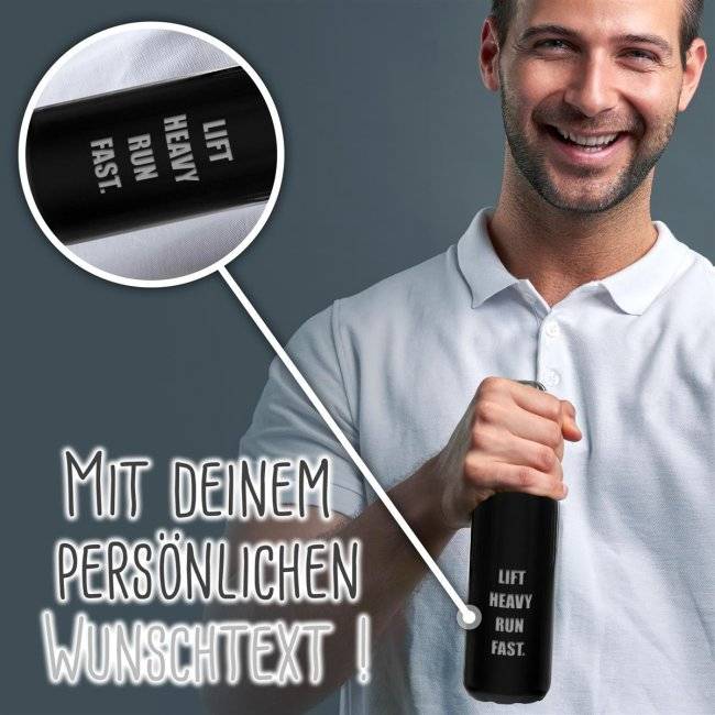 Tassendruck Schwarze Trinkflasche aus Glas mit Text gravieren - 650 ml Bestseller