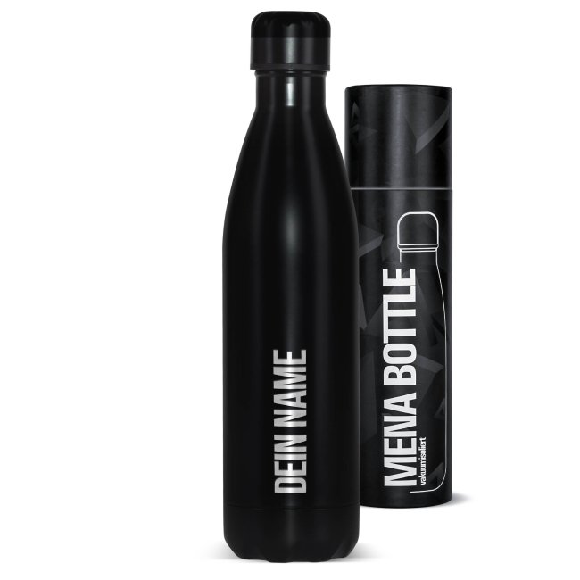 Tassendruck Edelstahl-Trinkflasche mit Namensgravur - schwarz matt - 750 ml