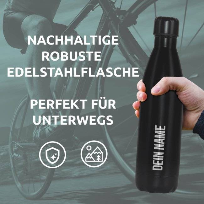 Tassendruck Edelstahl-Trinkflasche mit Namensgravur - schwarz matt - 750 ml Saisonale Angebote