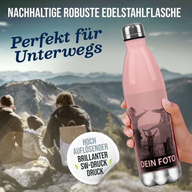 Tassendruck Farbige Edelstahl-Trinkflasche mit Foto und Text personalisieren - 4 Farben - 500 ml Räumungsverkauf
