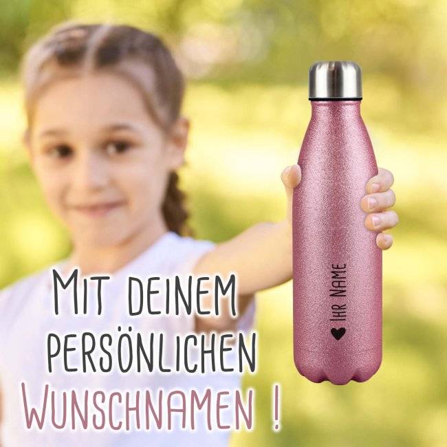 Tassendruck Trinkflasche aus Edelstahl mit Glitzer - mit Name und Symbol Tägliche Deals