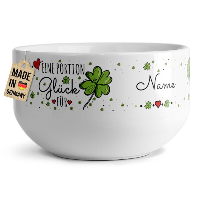 Tassendruck Müslischüssel - Eine Portion Glück - mit Name - 500 ml