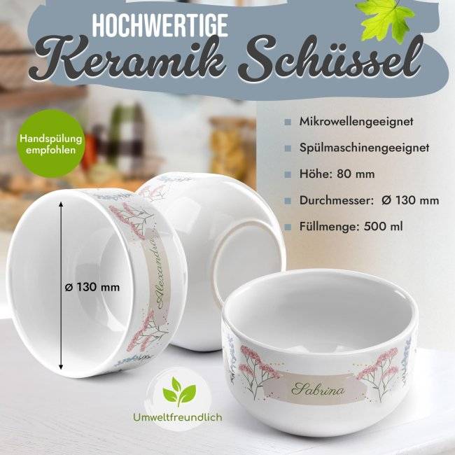 Tassendruck Müslischüssel - Filigrane Blumen - mit Name Begrenzte Freigabe