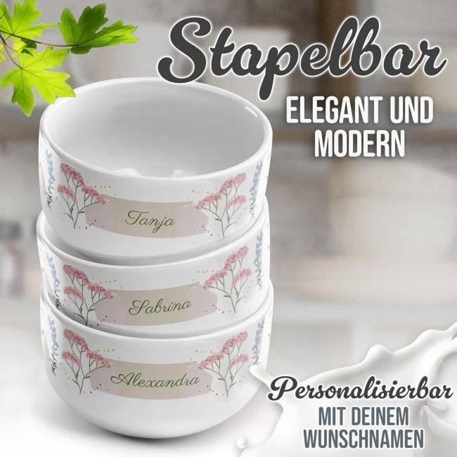 Tassendruck Müslischüssel - Filigrane Blumen - mit Name Begrenzte Freigabe