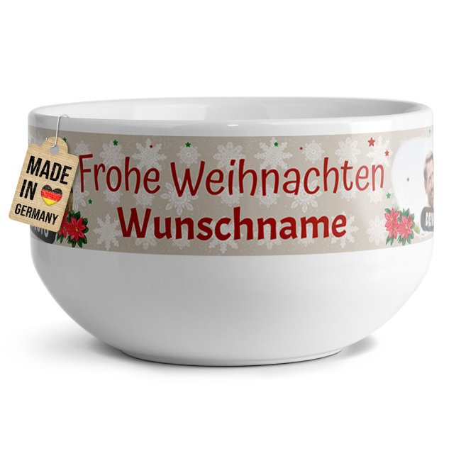 Tassendruck Müslischüssel - Frohe Weihnachten - mit Name und Foto - 500 ml