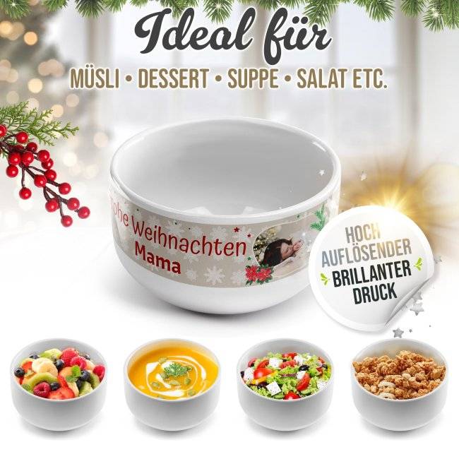 Tassendruck Müslischüssel - Frohe Weihnachten - mit Name und Foto - 500 ml JETZT KAUFEN