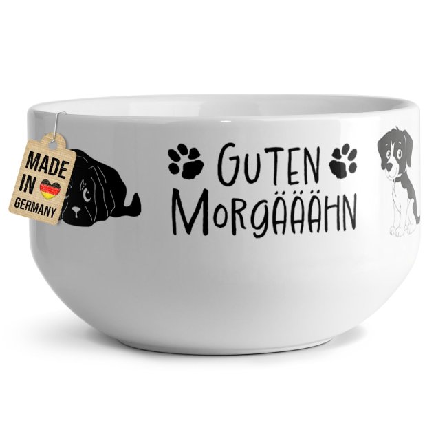 Tassendruck Müslischüssel - Hund Guten Morgääähn - mit Name - 500 ml