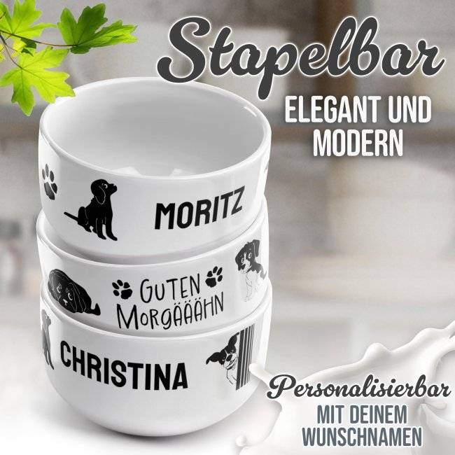 Tassendruck Müslischüssel - Hund Guten Morgääähn - mit Name - 500 ml Letzte 2 Tage