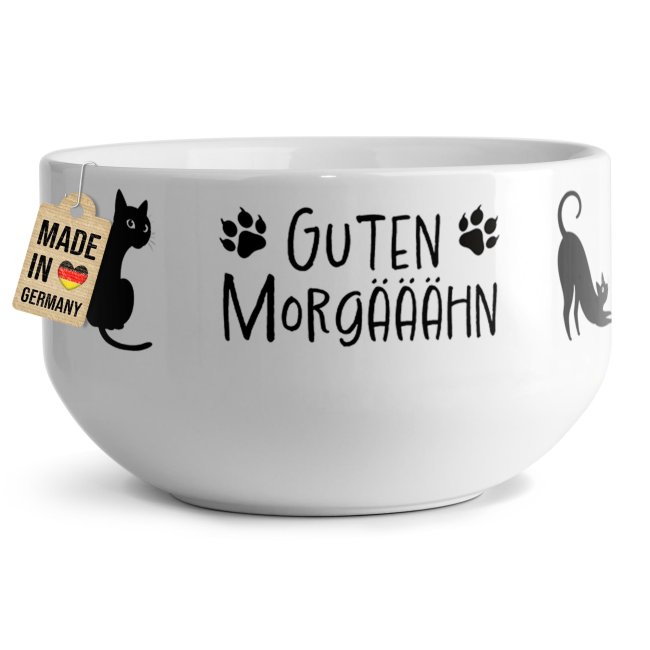 Tassendruck Müslischüssel - Katze Guten Morgääähn - mit Name - 500 ml