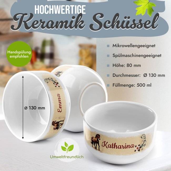 Tassendruck Kinder-Müslischüssel - Pferd - mit Name - 500 ml Vierteljährliche Förderung