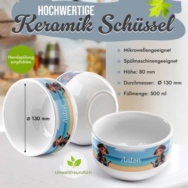Tassendruck Kinder-Müslischüssel - Piratin - mit Name - 500 ml Bis zu 55% Rabatt