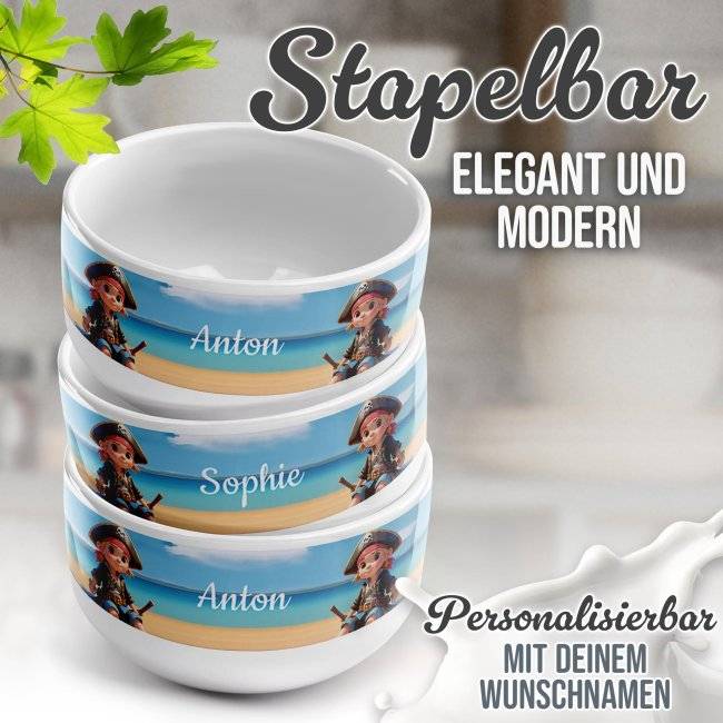 Tassendruck Kinder-Müslischüssel - Piratin - mit Name - 500 ml Bis zu 55% Rabatt